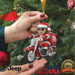 Ohio State Buckeyes Motorcycle Santa Ornament.