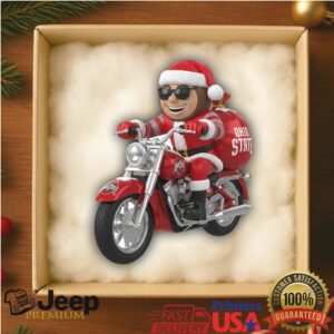 Ohio State Buckeyes Motorcycle Santa Ornament.