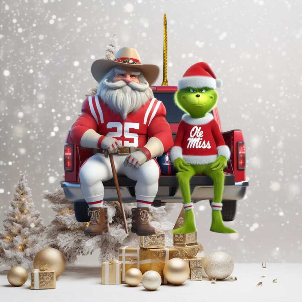 Ole Miss Rebels Santa and Grinch Red Truck Christmas Ornament Ole Miss Rebels Santa and Grinch Red Truck Christmas Ornament
