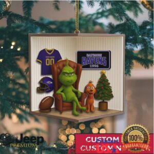 Personalized Baltimore Ravens Grinch Christmas Ornament