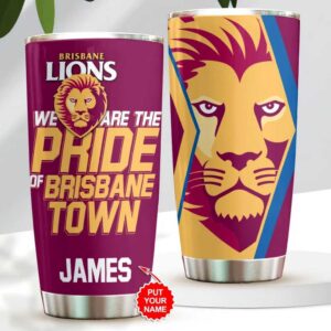 Personalized Brisbane Lions AFL Tumbler   Custom Name Stainless Steel Travel Tumbler