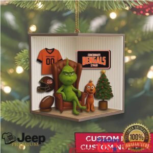 Personalized Cincinnati Bengals Grinch Christmas Ornament, Custom Name & Number Football Fan Gift