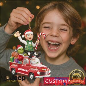 Personalized Grinch, Santa, & Elf Red Truck Ornament