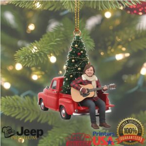 Personalized Red Truck Guitarist Christmas Ornament