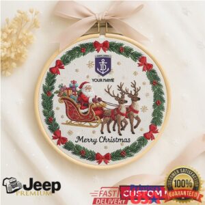 Personalized Santa Sleigh & Reindeer Embroidery Hoop Christmas Ornament