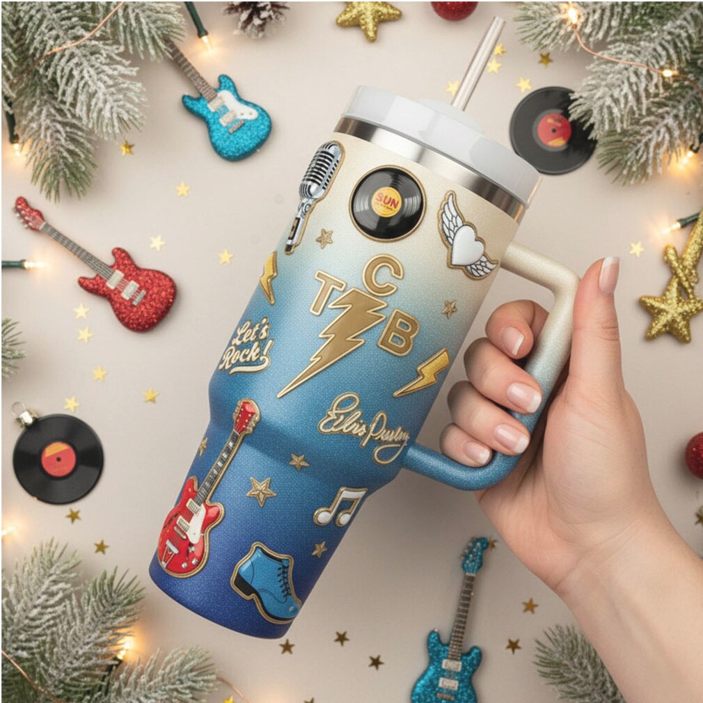Rock and Roll Themed Tumbler with Handle and Straw Rock and Roll Themed Tumbler with Handle and Straw