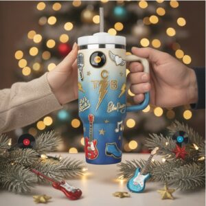 Rock and Roll Themed Tumbler with Handle and Straw