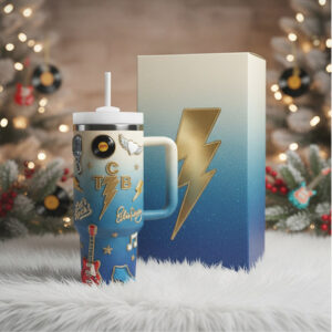 Rock and Roll Themed Tumbler with Handle and Straw