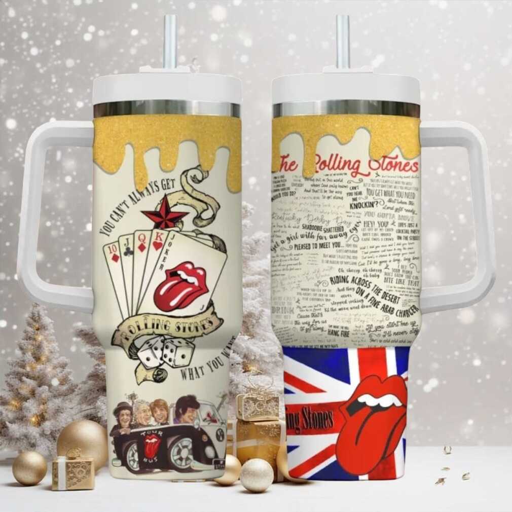 Rolling Stones Tumbler with Classic Lips Logo & Lyrics Insulated Travel Mug Rolling Stones Tumbler with Classic Lips Logo & Lyrics Insulated Travel Mug