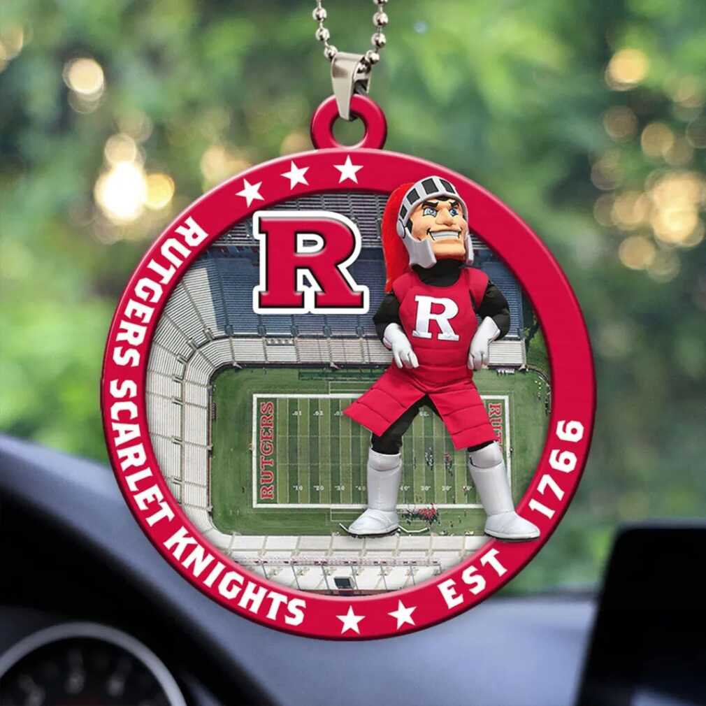 Rutgers Scarlet Knights Mascot and Stadium View Car Ornament Rutgers Scarlet Knights Mascot and Stadium View Car Ornament
