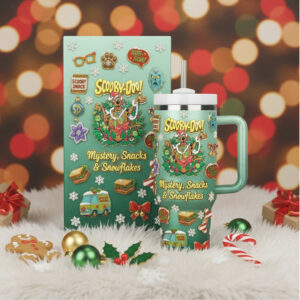 Scooby Doo! Mystery, Snacks & Snowflakes Christmas Tumbler with Handle & Straw