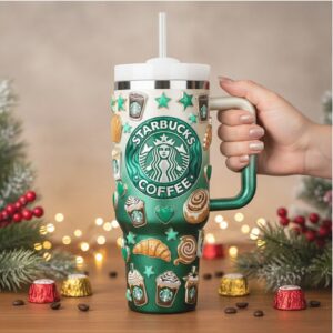 Starbucks 40oz Green Holiday Tumbler with Handle and Straw