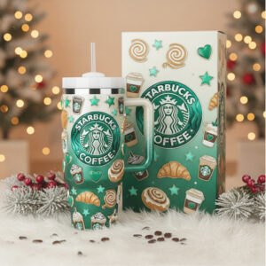 Starbucks 40oz Green Holiday Tumbler with Handle and Straw