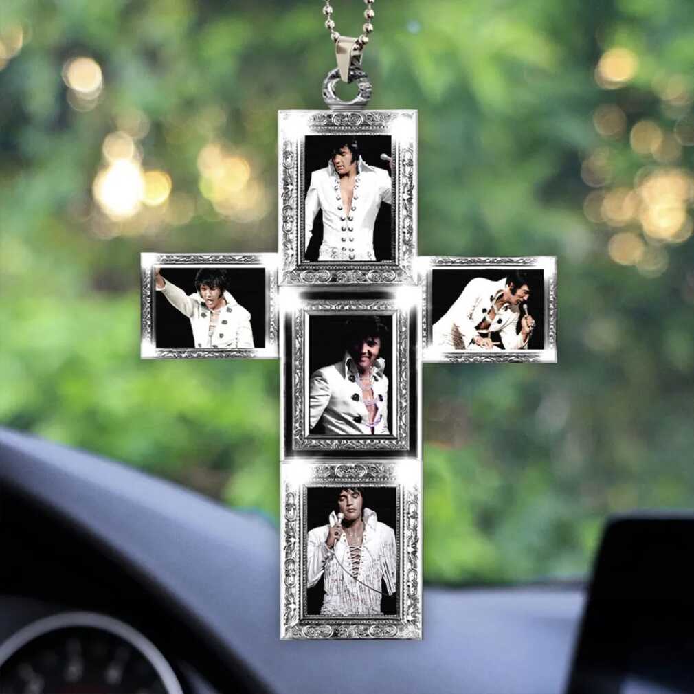 Unique Elvis Presley White Jumpsuit Photo Collage Cross Ornament Unique Elvis Presley White Jumpsuit Photo Collage Cross Ornament
