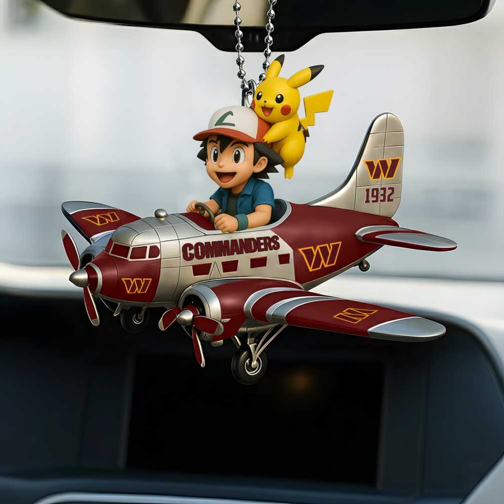 Washington Commanders Pikachu & Ash Ketchum Airplane Ornament Washington Commanders Pikachu & Ash Ketchum Airplane Ornament