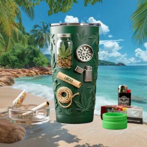 4D Relief Cannabis Culture 40oz Tumbler with Custom Name Lucas & Grinder Detail