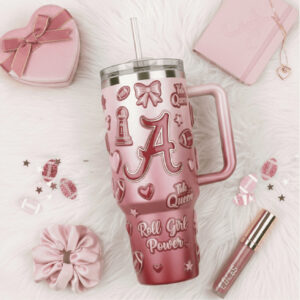 Alabama Crimson Queen Roll Girl Power 40oz Tumbler Limited Pink Edition Collegiate Fan Insulated Travel Tumbler with Handle