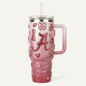 Alabama Crimson Queen Roll Girl Power 40oz Tumbler Limited Pink Edition Collegiate Fan Insulated Travel Tumbler with Handle