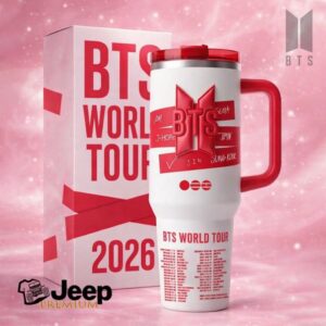 BTS World Tour 2026 Red & White Official Logo 40oz Tumbler with Handle