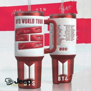 BTS World Tour Red 3D Name Tag Logo 40oz Insulated Travel Tumbler