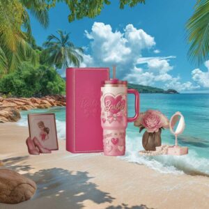 Barbie Dream Big Pink Heart Ribbon Embossed Style 40oz Tumbler with Box