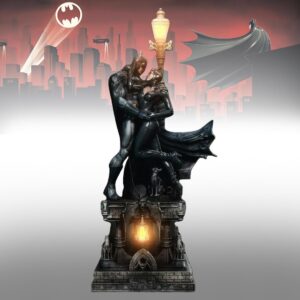 Batman and Catwoman Embrace Gotham City Diorama Sculpture