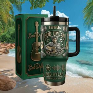 Bob Dylan American Folk Legend 1960s Green Insulated Tumbler