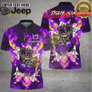Bowling Royal Flame Skull King Card Art Multi Options Personalized Name, Team Name Unisex 3D Shirt