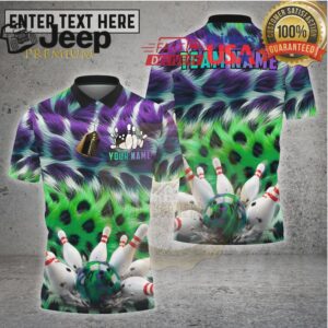 Bowling Shirt Colorful Fur Texture Bowling Pin Design Multioptions Personalized Name, Team Name 3D Shirt