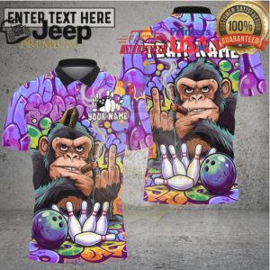 Bowling Shirt Cool Chimp Smoking Cigar Graffiti Art Multioptions Personalized Name, Team Name 3D Shirt