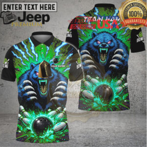 Bowling Shirt Furious Blue Bear Strike Explosion Multicolor Options Personalized Name, Team Name 3D Shirt