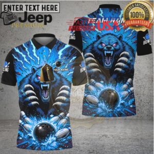 Bowling Shirt Furious Blue Bear Strike Explosion Multicolor Options Personalized Name, Team Name 3D Shirt
