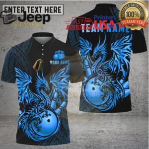 Bowling Shirt Golden Dragon Tribal Geometric Design Multioptions Personalized Name, Team Name 3D Shirt