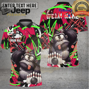 Bowling Shirt Gorilla Character Blue Green Graffiti Splash Multioptions Personalized Name, Team Name 3D Shirt