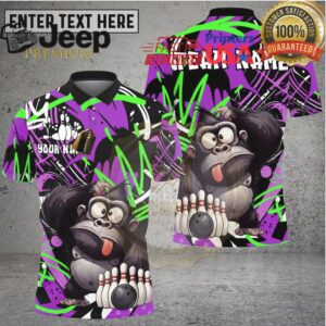 Bowling Shirt Gorilla Character Blue Green Graffiti Splash Multioptions Personalized Name, Team Name 3D Shirt