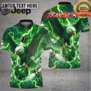Bowling Shirt Majestic Eagle Lightning Bowling Ball Multioptions Personalized Name, Team Name 3D Shirt