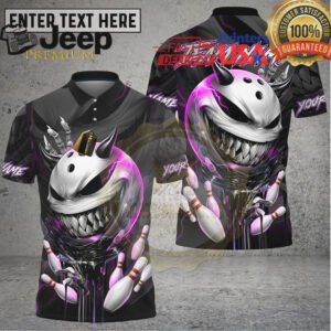 Bowling Shirt Menacing Bowling Ball Face Green Horror Theme Multioptions Personalized Name, Team Name 3D Shirt