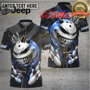 Bowling Shirt Menacing Bowling Ball Face Green Horror Theme Multioptions Personalized Name, Team Name 3D Shirt