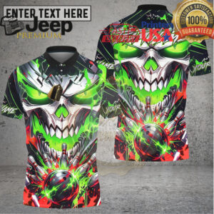 Bowling Shirt Neon Skull Green Purple Energy Explosion Multioptions Personalized Name, Team Name 3D Shirt