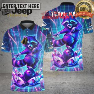 Bowling Shirt Retro Neon Raccoon Synthwave Grid Design Multioptions Personalized Name, Team Name 3D Shirt Bowling Shirt Retro Neon Raccoon Synthwave Grid Design Multioptions Personalized Name, Team Name 3D Shirt