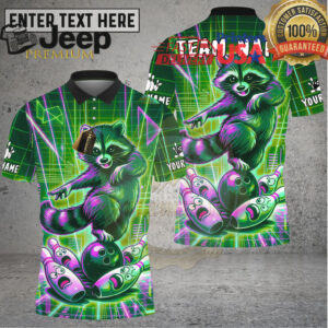 Bowling Shirt Retro Neon Raccoon Synthwave Grid Design Multioptions Personalized Name, Team Name 3D Shirt