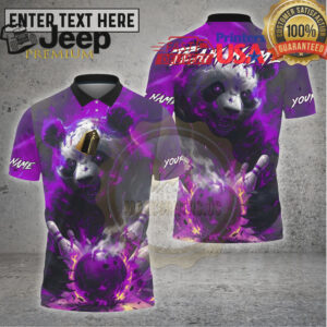 Bowling Shirt – Angry Panda Fire Bowling Ball Graphic – Multioptions Personalized Name, Team Name 3D Shirt