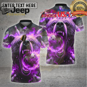 Bowling Shirt – Fierce Bear Fire Bowling Ball Artwork – Multioptions Personalized Name, Team Name 3D Shirt