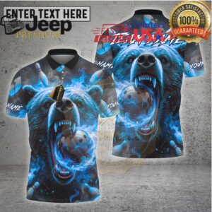 Bowling Shirt – Fierce Bear Fire Bowling Ball Artwork – Multioptions Personalized Name, Team Name 3D Shirt