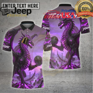 Bowling Shirt – Fire Dragon Fantasy Bowling Ball Artwork – Multioptions Personalized Name, Team Name 3D Shirt
