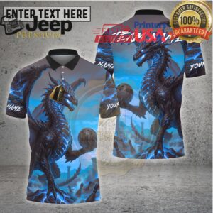 Bowling Shirt – Fire Dragon Fantasy Bowling Ball Artwork – Multioptions Personalized Name, Team Name 3D Shirt