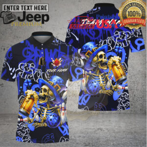 Bowling St Patrick Skeleton Beer Party Multi Options Personalized Name, Team Name Unisex 3D Shirt