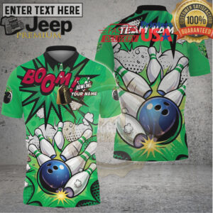 Bowling Strike Comic Explosion Design Multicolor Options Personalized Name, Team Name 3D Shirt