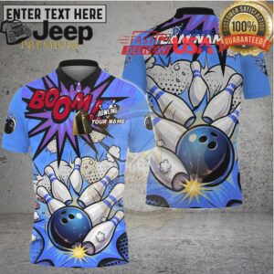 Bowling Strike Comic Explosion Design Multicolor Options Personalized Name, Team Name 3D Shirt