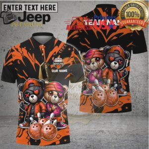 Bowling Teddy Couple Street Style Multicolor Options Personalized Name, Team Name 3D Shirt
